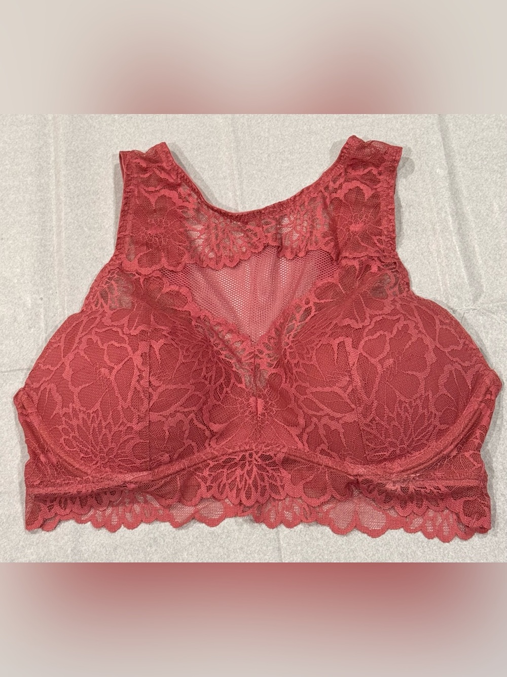 PINK Victoria's Secret Mauve Rose Floral Lace Padded Racerback Bralette Large
